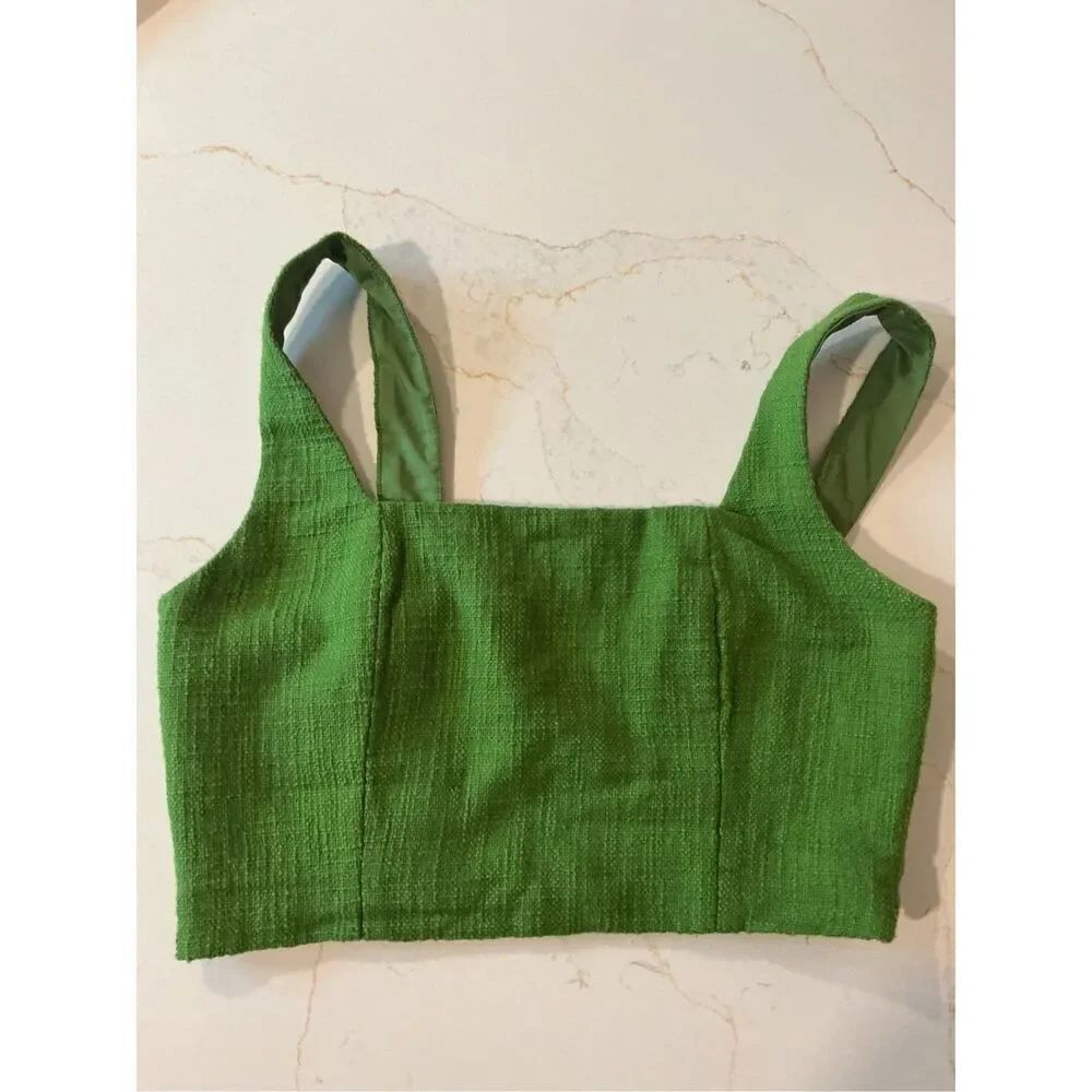 Abercrombie & Fitch Tweed Crop Top Sz S Adjustable Straps Sq Neckline